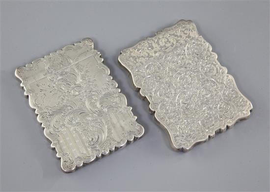 Two Victorian engraved silver card cases, 10.2cm.